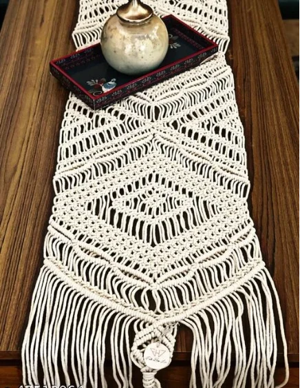 Unique Cotton Table Runner - Free Size, Cream, Cotton, Pack of1